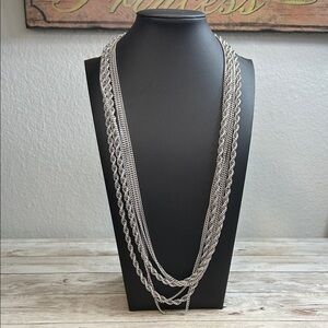 Monet Silver Layered Necklace shown Doubled Up